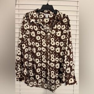 Rachel Zoe Brown and White Floral Button Down Shirt